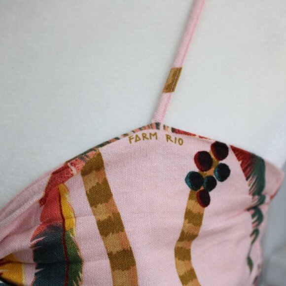Farm Rio Pink Samba Dos Coqueiros Printed Linen Crop Top Size Medium NWT - Picture 2 of 12